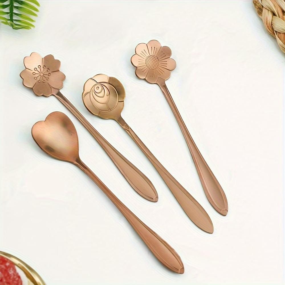 Golden Finished Flower Design Spoon