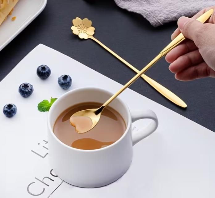 Golden Finished Flower Design Spoon